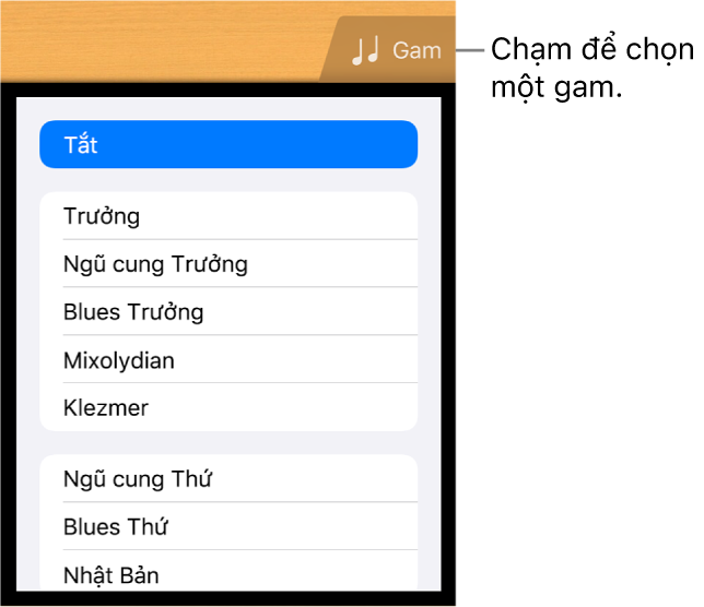 Nút Gam Ghi-ta và danh sách gam