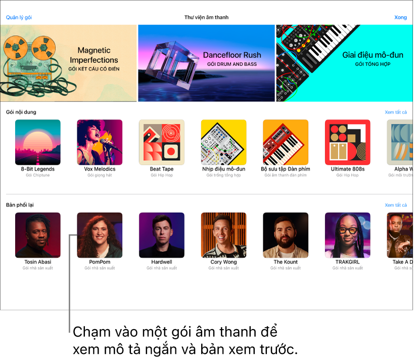 Chạm vào một gói nội dung để xem phần mô tả ngắn và bản xem trước.