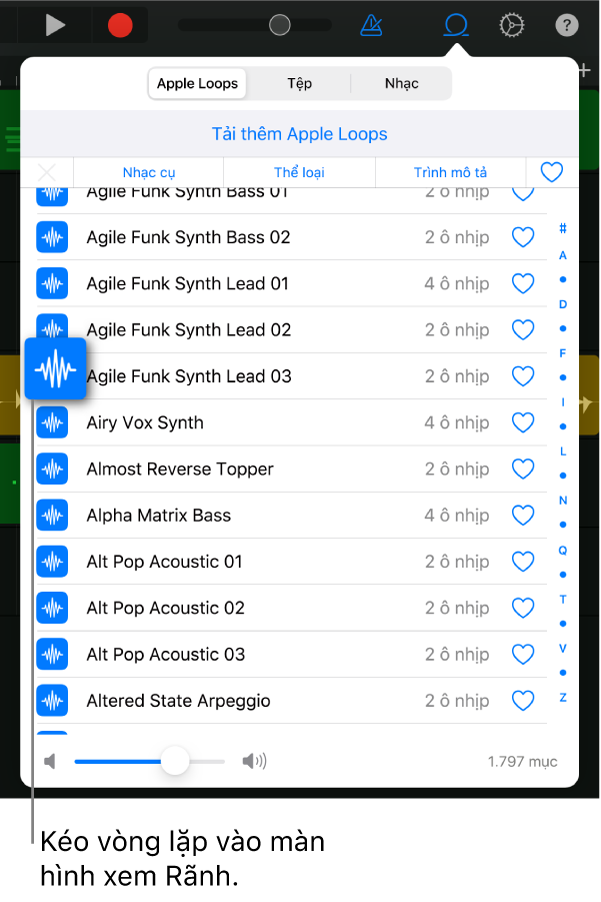 Kéo vòng lặp vào chế độ xem Rãnh