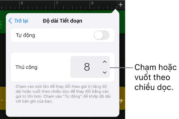 Bộ điều khiển để thay đổi chiều dài của tiết đoạn bài hát