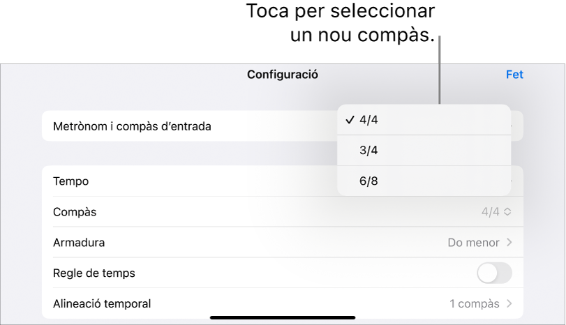 Controls de compàs a la configuració de la cançó