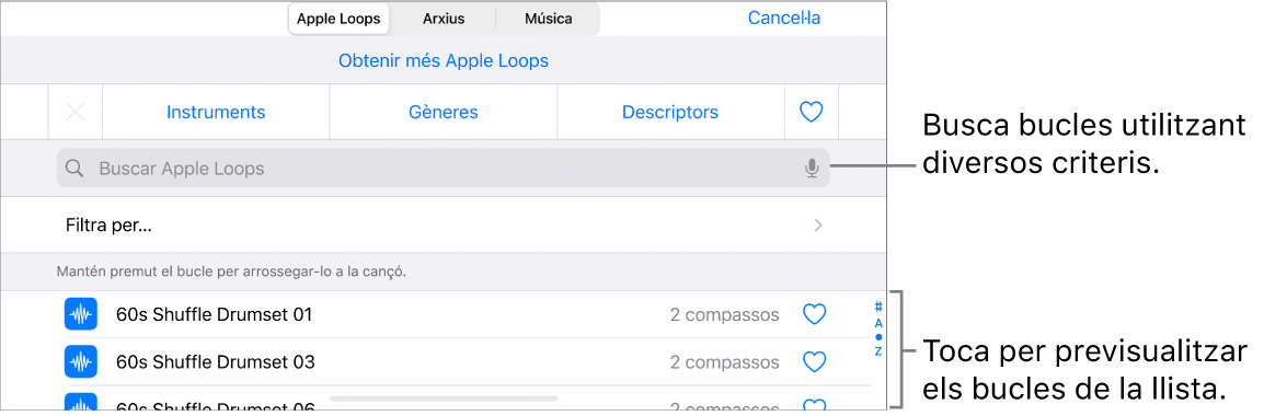 Llista de resultats del navegador de bucles