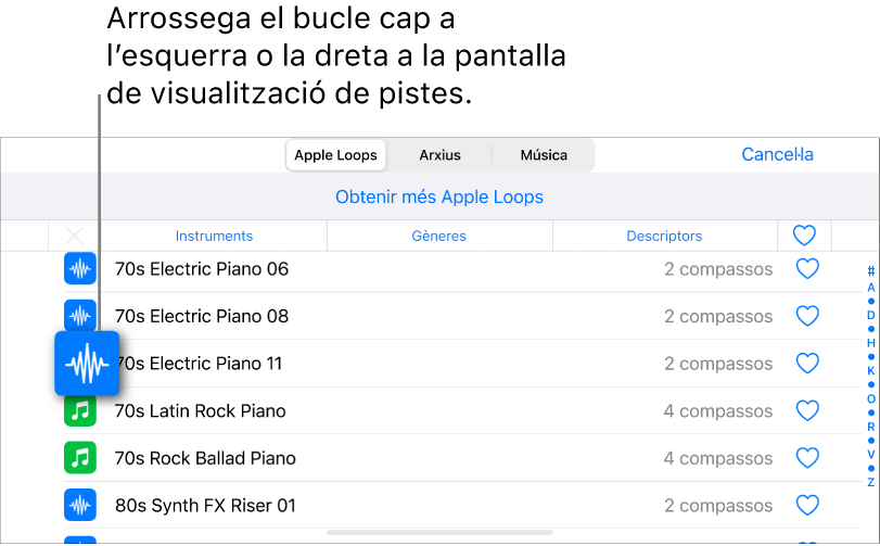 Figura. Arrossegar un bucle a la visualització de pistes.