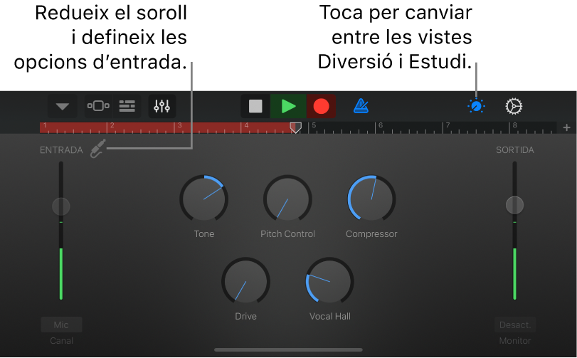 Vista Estudi de la gravadora d’àudio