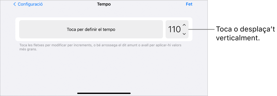 Controls de tempo a la configuració de la cançó