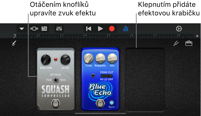 Oblast kytarového aparátu pro úpravy efektové krabičky
