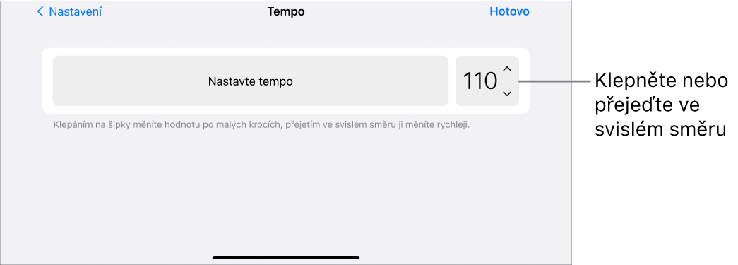 Ovládací prvky tempa v nastavení skladby