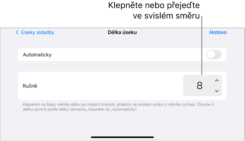Ovládací prvky pro změnu délky úseku skladby
