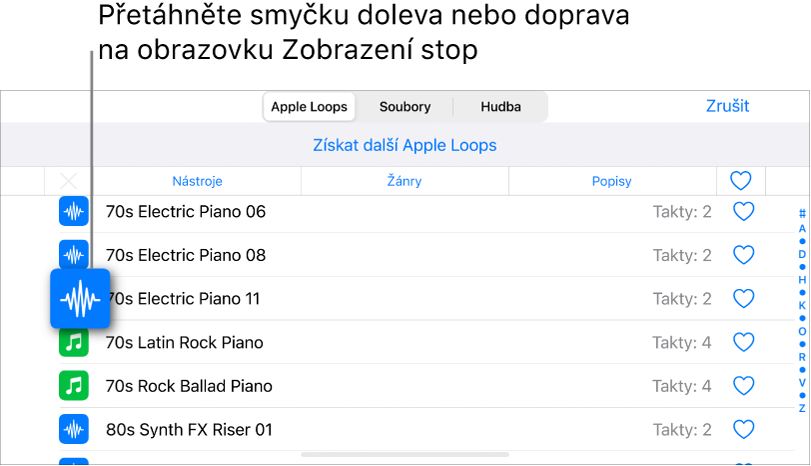 Obrázek. Přetažení smyčky do zobrazení stop