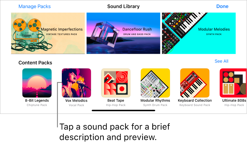 Tap a content for a brief description and preview.