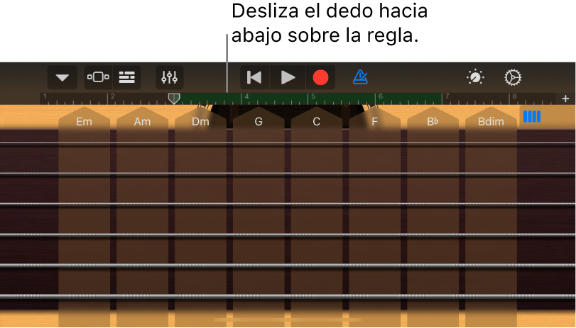 Mantén pulsada la regla y, a continuación, arrastra hacia abajo