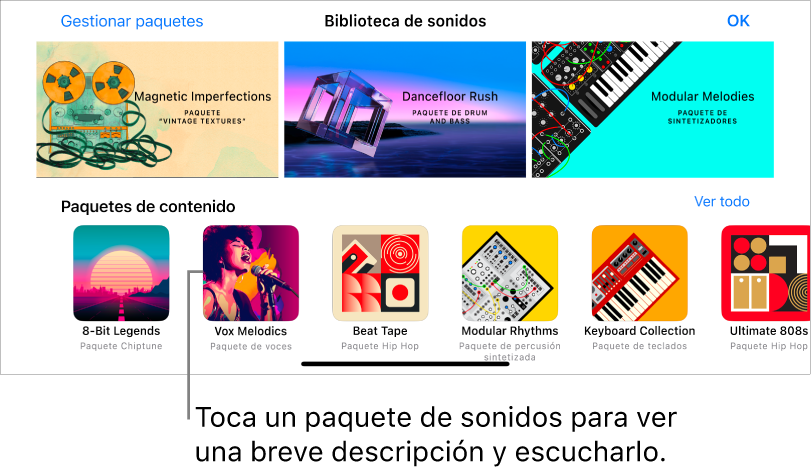 Toca un contenido para ver una breve descripción y escucharlo.
