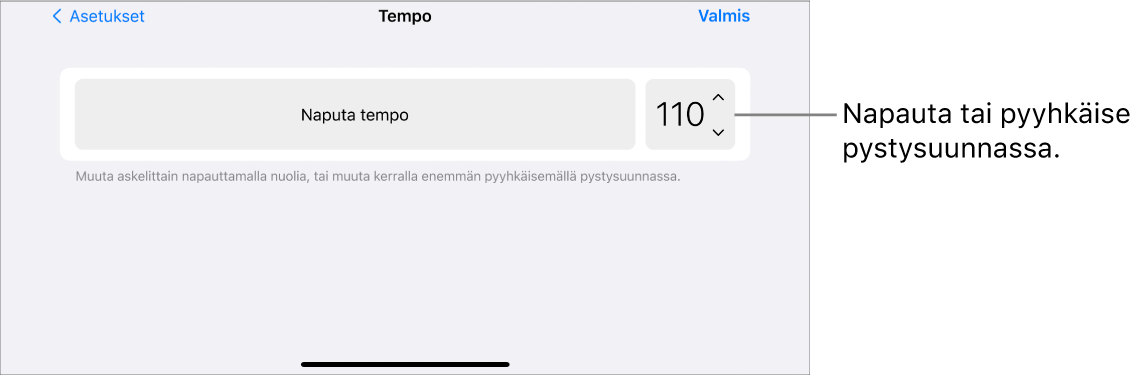 Kappaleasetusten tempon säätimet