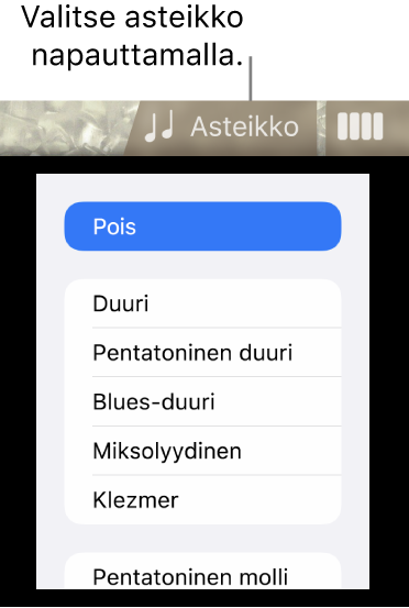 Basson Asteikko-painike ja sävelasteikkoluettelo