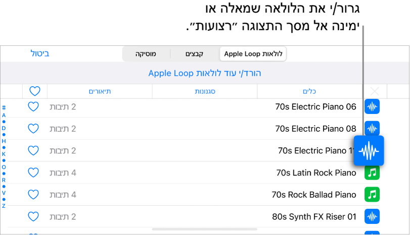 תמונה. גרירת לולאה לתצוגת הערוצים.