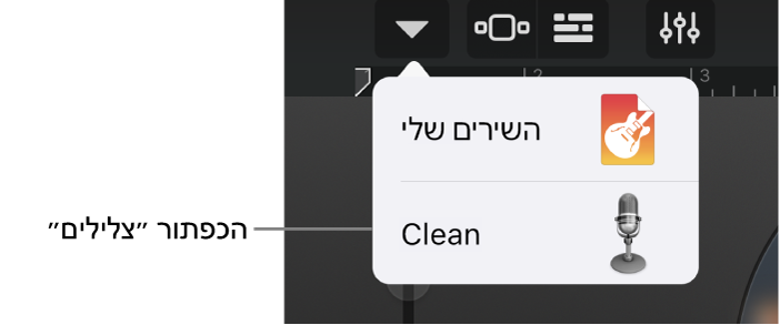 הכפתור ״צלילים״ בתצוגה ״סטודיו״