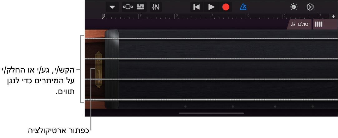הצגת התווים על כלי מיתרים מבוסס-מגע