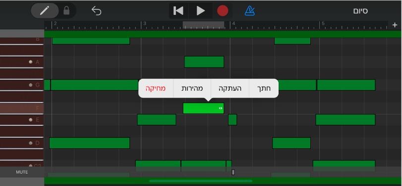 העורך עם תו שנבחר