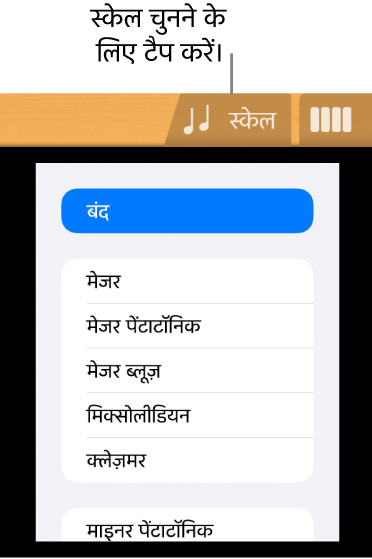 “गिटार स्केल” बटन