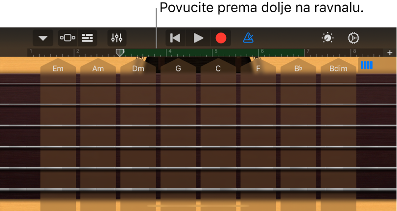 Dodirnite i zadržite ravnalo, zatim povucite prema dolje