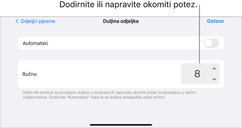 Kontrole za promjenu duljine odjeljka pjesme