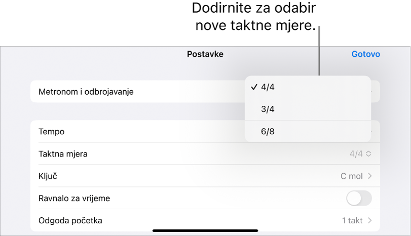 Kontrole mjere u postavkama pjesme