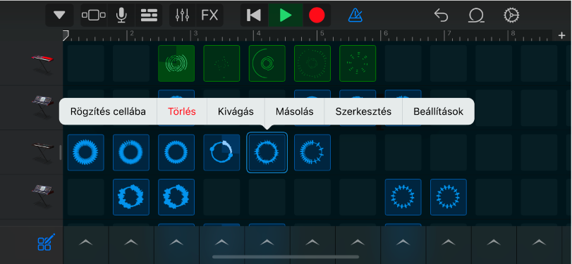 Ábra. Live Loops-rács bekapcsolt cellaszerkesztéssel.
