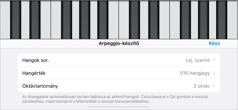 A billentyűzet Arpeggio vezérlői