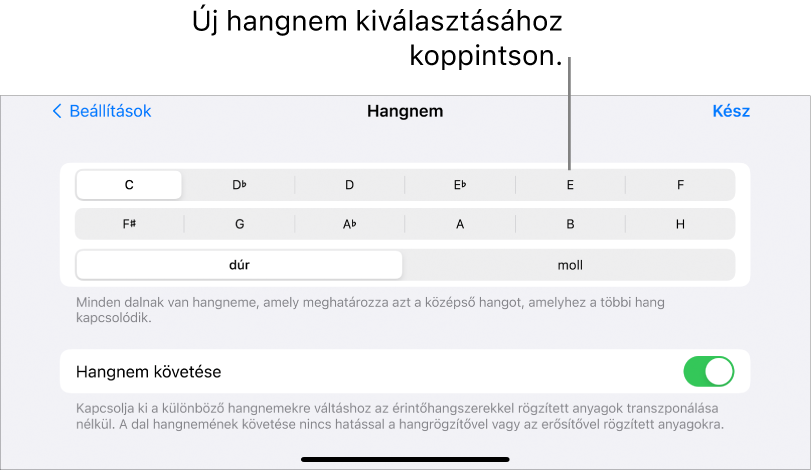 Hangnemvezérlők a Dalbeállításokban