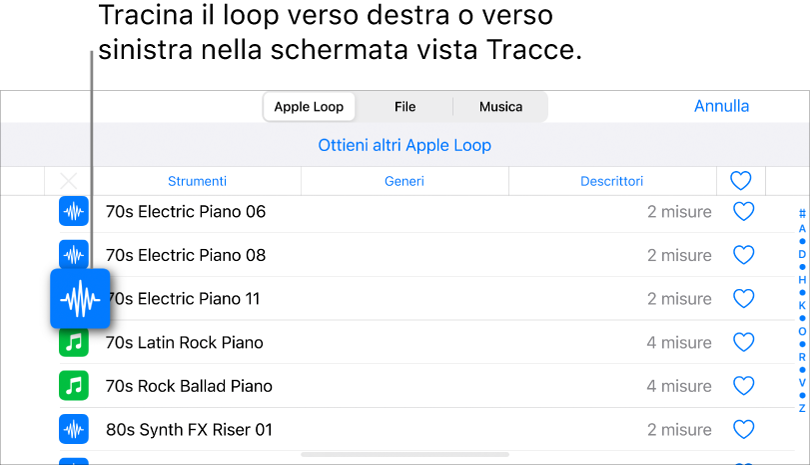Figura. Trascinare un loop sulla vista Tracce.
