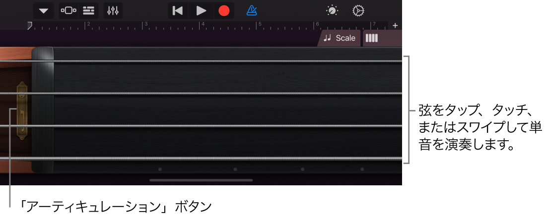 Strings Touch InstrumentのNotes表示