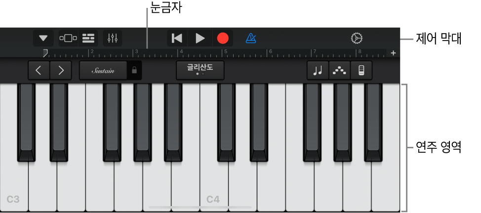 연주 영역이 보이는 Touch 악기
