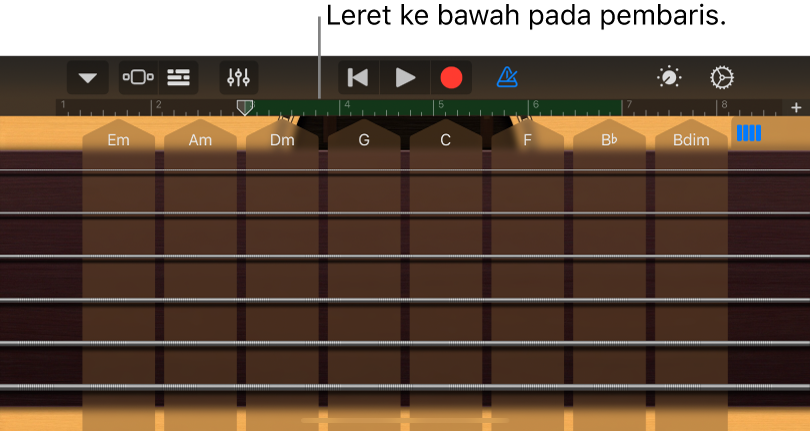 Sentuh dan tahan pembaris, kemudian seret ke bawah