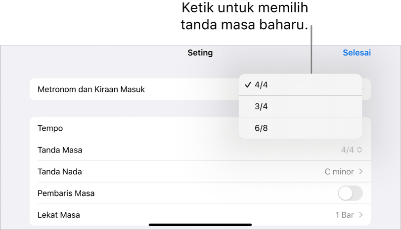 Kawalan tanda masa dalam Seting Lagu