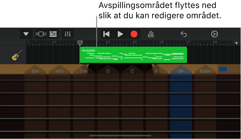 Spilleområdet flyttes nedover, og området vises