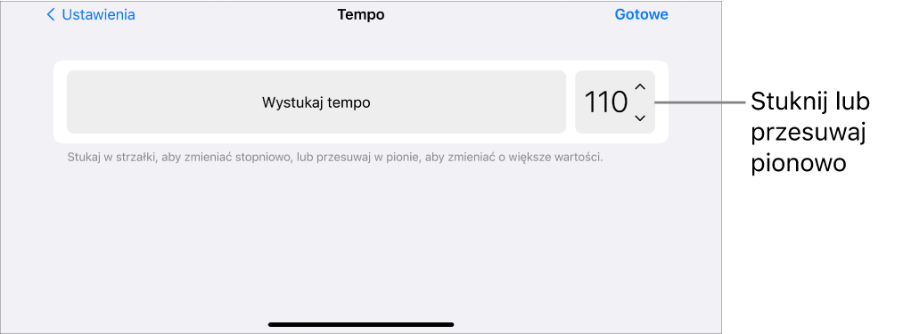 Narzędzia zmiany tempa w ustawieniach utworu