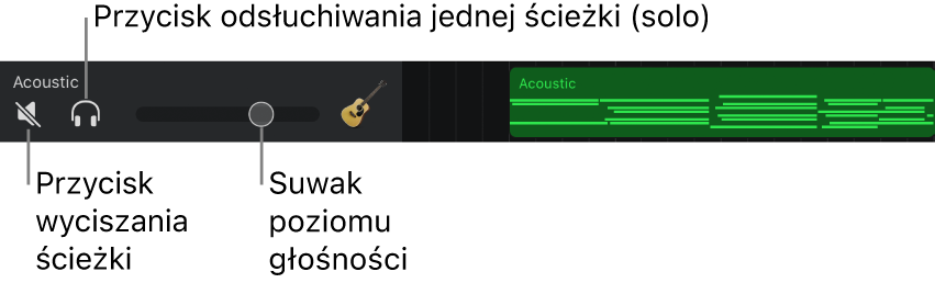 Nagłówek ścieżki pokazujący wszystkie przyciski