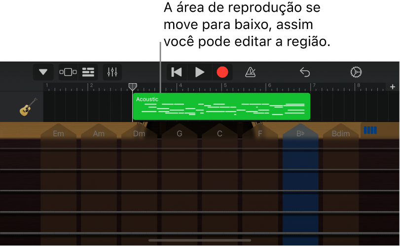 A área de reprodução se desloca para baixo, revelando a região