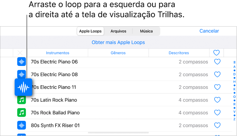 Figura. Arrastando um loop para a visualização de Trilhas.