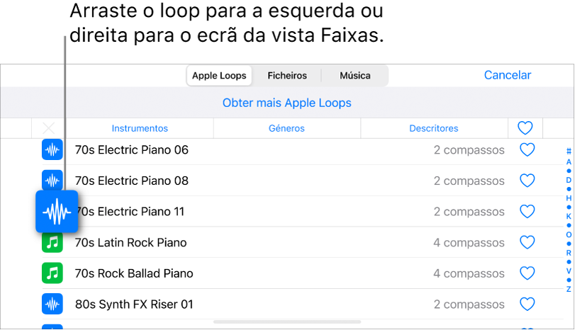 Figura. Um loop é arrastado para a vista de faixas.