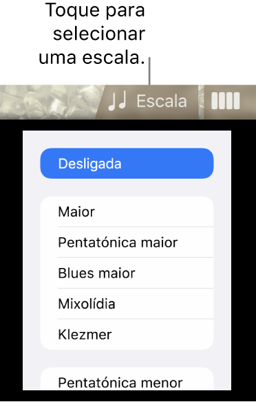 Botão Escala do Baixo e lista de escalas