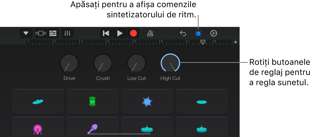 Comenzile setului de tobe electronice