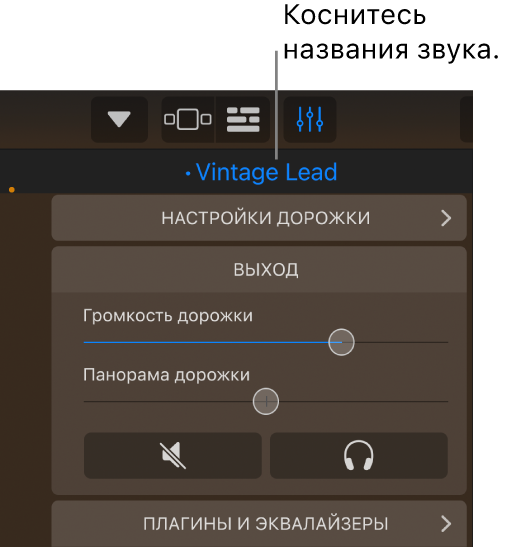 Рис. Название звука над элементами управления дорожкой.