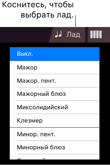 Список ладов и кнопка «Лад» Струнных инструментов