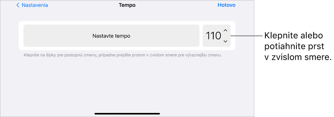 Ovládanie tempa v nastaveniach skladby