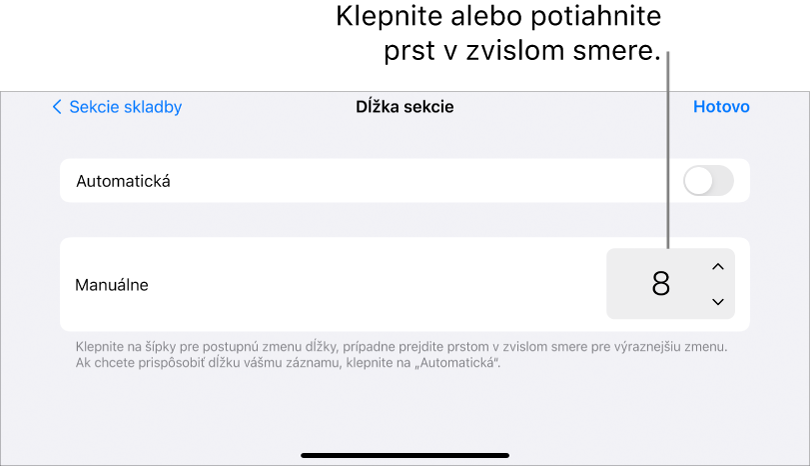 Ovládacie prvky zmeny dĺžky sekcie