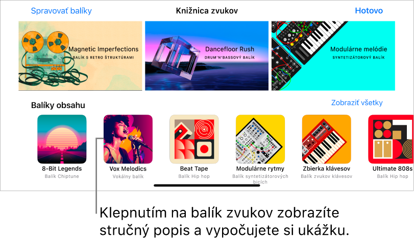 Klepnutím na obsah zobrazíte jeho krátky popis a spustíte ukážku.