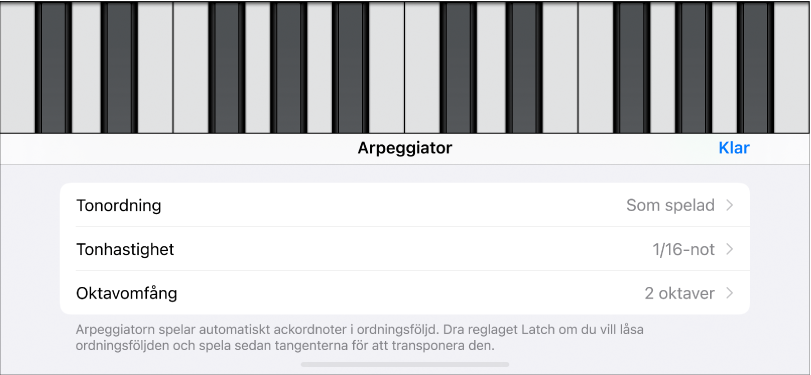Reglage för klaviaturarpeggiatorn