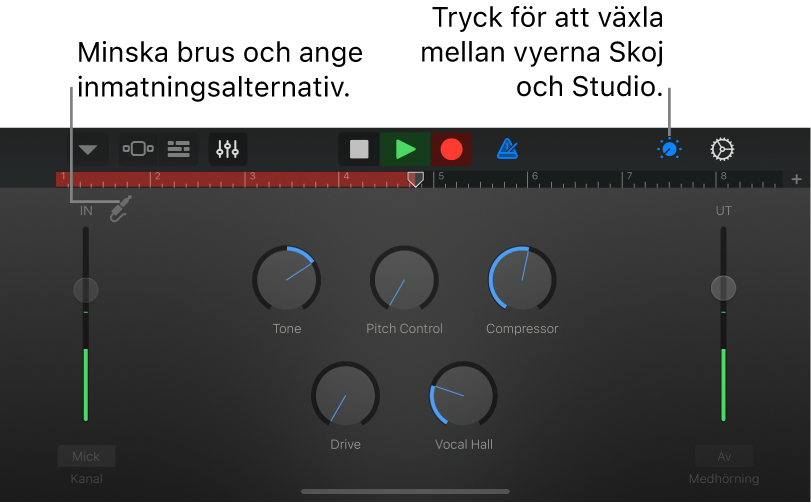 Ljudinspelaren i vyn Studio