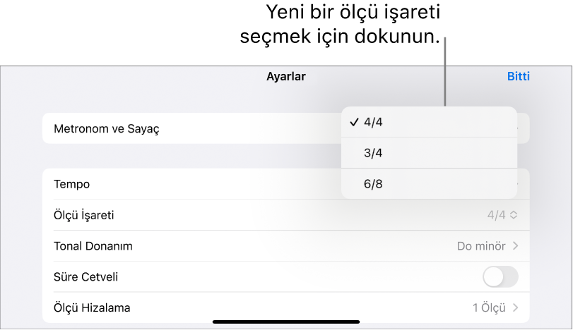 Parça ayarlarında ölçü işareti denetimleri